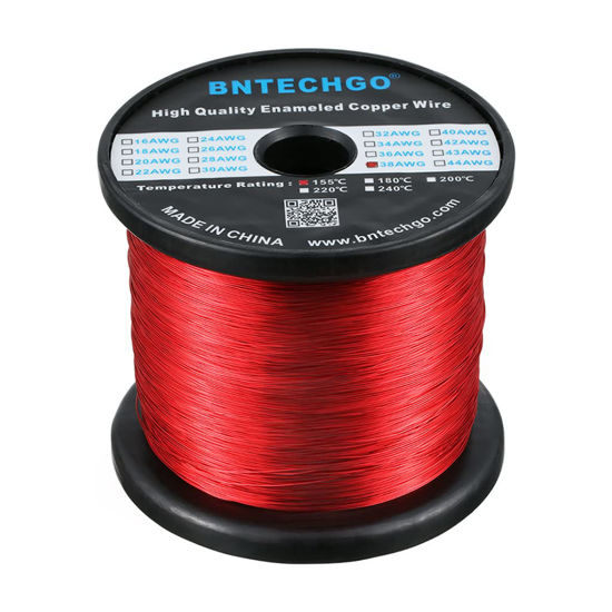 Picture of BNTECHGO 38 AWG Magnet Wire - Enameled Copper Wire - Enameled Magnet Winding Wire - 3.0 lb - 0.0039" Diameter 1 Spool Coil Red Temperature Rating 155℃ Widely Used for Transformers Inductors