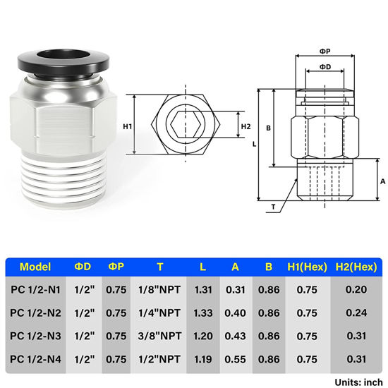 Codo Macho A Presión TAILONZ PNEUMATIC - 12 Mm Tubo OD X 1/4" BSP, Pack De 2, Para Conexiones Neumáticas
