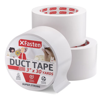 Picture of XFasten Super Strong White Duct Tape 3 Inch x 30 Yards 3-Pack (90Yds Total) White Outdoor Tape White Duct Tape Heavy Duty Waterproof, Easy to Tear Travel Duct Tape Bulk for Smooth and Rough Surfaces