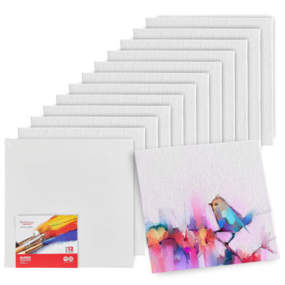Picture of Artlicious Canvases for Painting - Pack of 12, 12 x 12 Inch Blank White Canvas Boards - 100% Cotton Art Panels for Oil, Acrylic & Watercolor Paint