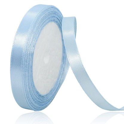 Picture of Solid Color Light Blue Satin Ribbon, 3/8 Inches x 25 Yards Fabric Satin Ribbon for Gift Wrapping, Crafts, Hair Bows Making, Wreath, Wedding Party Decoration and Other Sewing Projects