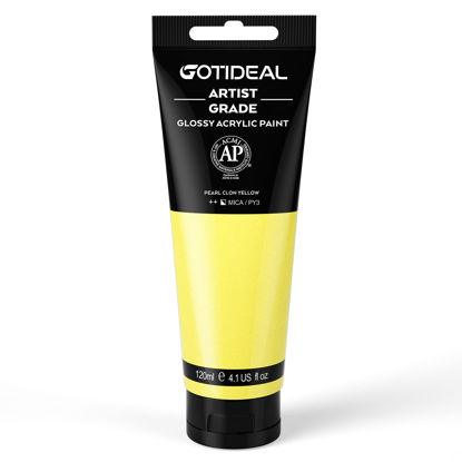 Picture of GOTIDEAL Metallic Acrylic Paint Pearl Clon Yellow Tubes(120ml, 4.1 oz) Non Toxic Non Fading,Rich Pigments for Painters, Adults & Kids, Ideal for Canvas Wood Clay Fabric Ceramic Craft Supplies