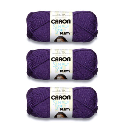 Picture of Caron Simply Soft Party Purple Sparkle Yarn - 3 Pack of 85g/3oz - Acrylic - 4 Medium (Worsted) - 164 Yards - Knitting/Crochet
