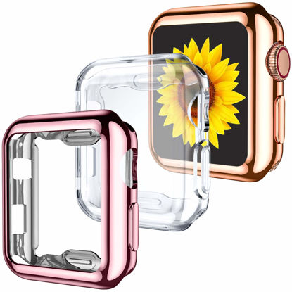 Picture of GEAK 3 Pack Compatible with Apple Watch Case 42mm,Soft HD High Sensitivity Screen Protector with TPU All Around Anti-FAL Protective Case Cover for iWatch Series 3/2/1 42mm Clear/Rose Gold/Rose Pink
