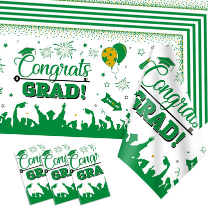 Picture of DUAIAI Graduation Tablecloths, 3 Pack Large Size Plastic 54"x108" Congrats Grad Graduation Party Tablecover Decorations for Class of 2023- Green