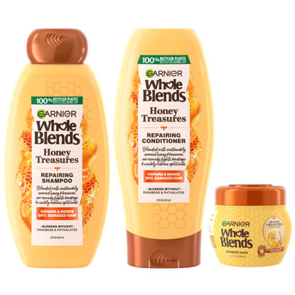 Picture of Garnier Whole Blends Honey Treasures Repairing Shampoo, Conditioner + Hair Mask Set for Dry, Damaged Hair (3 Items), 1 Kit (Packaging May Vary)