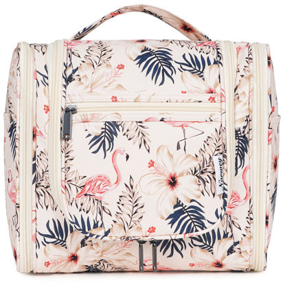 Picture of Hanging Toiletry Bag for Women Travel Makeup Bag Organizer Toiletries Bag for Cosmetics Essentials Accessories (Large, Beige Bird)