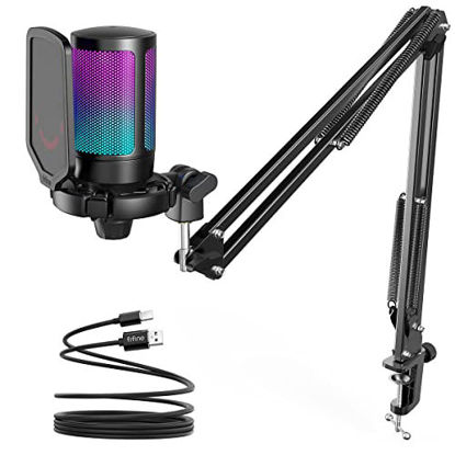 Picture of FIFINE Gaming PC USB Microphone, Podcast Condenser Mic with Boom Arm, Pop Filter, Mute Button for Streaming, Twitch, Online Chat, RGB Computer Mic for PS4/5 PC Gamer Youtuber-AmpliGame A6T