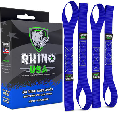 Picture of Rhino USA Soft Loop Motorcycle Tie-Down Straps (4PK) - 10,427lb Max Break Strength 1.7" x 17" Heavy-Duty Tie Downs for use w/Ratchet Strap