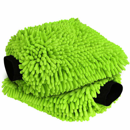 Picture of AIDEA Car Wash Mitt Microfiber, 2PK-Scratch & Lint Free, Premium Chenille Microfiber Wash Mitt-Green Extra Large Size (8''X12'')