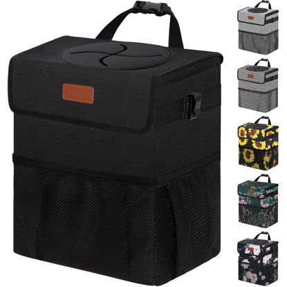Picture of Vankor Car Trash Can for Car Cute, Car Trash Bag Bin Hanging Waterproof Automotive Car Garbage Cans Leak Proof Vehicle Trash Can Black