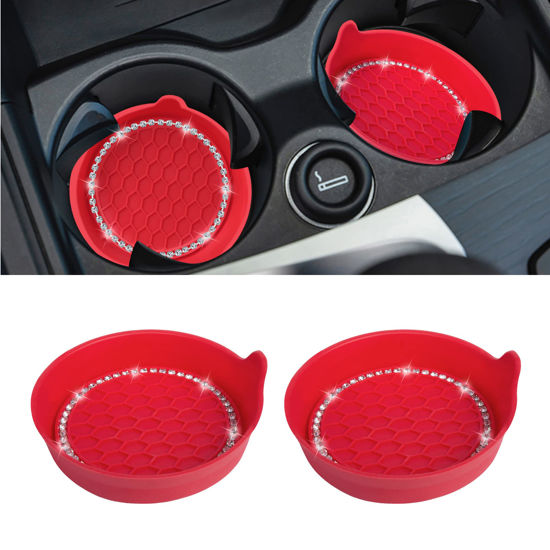 Picture of Amooca Car Cup Coaster Universal Non-Slip Cup Holders Bling Crystal Rhinestone Car Interior Accessories 2 Pack Red