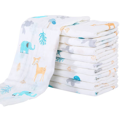 Picture of Yoofoss Muslin Burp Cloths for Baby 10 Pack 100% Cotton Baby Washcloths for Boys Girls Large 20''X10'' Super Soft and Absorbent Elephant