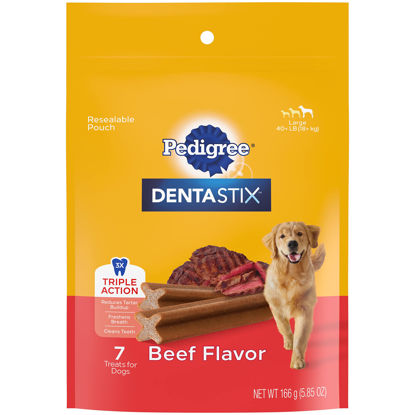 Picture of PEDIGREE DENTASTIX Large Dog Dental Treats Beef Flavor Dental Bones, 7 Count (Pack of 7)