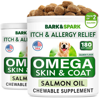 Picture of Bark&Spark Omega 3 for Dogs - 360 Fish Oil Treats for Dog Shedding, Skin Allergy, Itch Relief, Hot Spots Treatment - Joint Health - Skin and Coat Supplement - EPA & DHA Fatty Acids - Salmon Oil