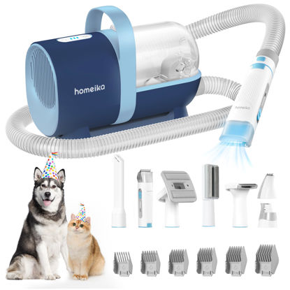 Picture of Homeika Pet Grooming Kit & Dog Hair Vacuum 99% Pet Hair Suction, 1.5L Pet Vacuum Groomer with 8 Pet Grooming Tools, 6 Nozzles, Quiet Dog Brush Vacuum with Nail Grinder/Paw Trimmer for Dogs Cats, Blue