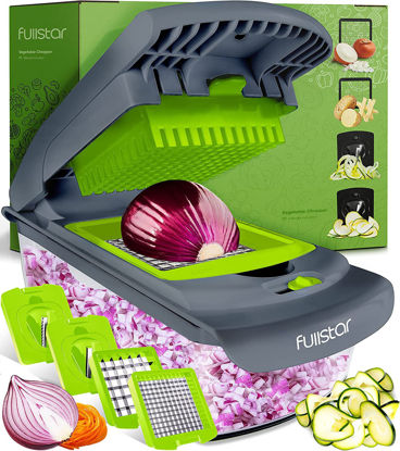 Picture of Fullstar Vegetable Chopper - Spiralizer Vegetable Slicer - Onion Chopper with Container - Pro Food Chopper -  Slicer Dicer Cutter - (4 in 1, Gray/Green)