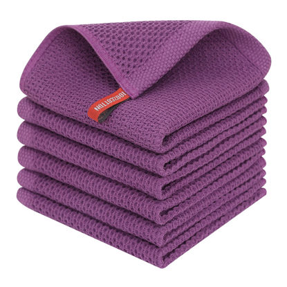 Picture of Homaxy 100% Cotton Waffle Weave Kitchen Dish Cloths, Ultra Soft Absorbent Quick Drying Dish Towels, 12x12 Inches, 6-Pack, Purple