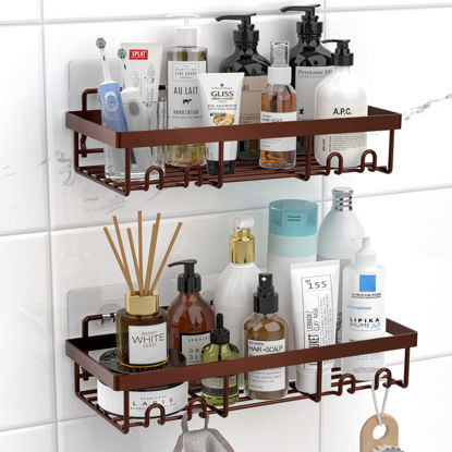 Picture of Moforoco Shower Caddy Shelf Organizer Rack, Self Adhesive Bronze Bathroom Shelves Basket, Home Farmhouse Wall Shower Inside Organization and Storage Decor Rv Accessories, First Apartment Essentials