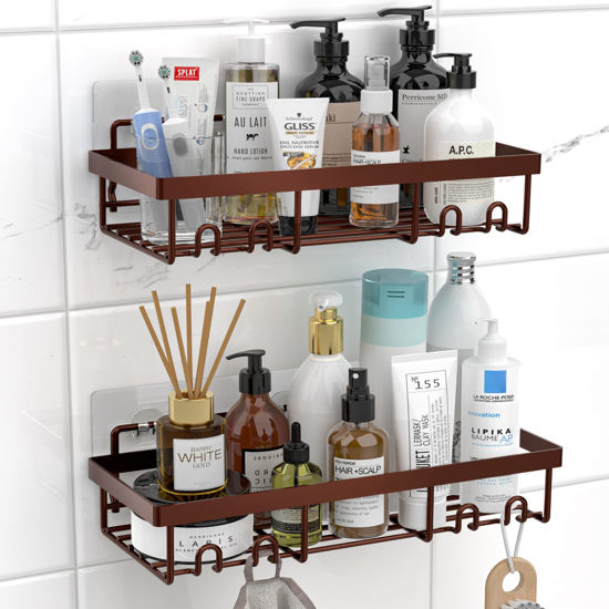 Picture of Moforoco Shower Caddy Shelf Organizer Rack, Self Adhesive Bronze Bathroom Shelves Basket, Home Farmhouse Wall Shower Inside Organization and Storage Decor Rv Accessories, First Apartment Essentials