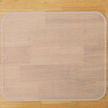 Picture of MicoYang Silicone Dish Drying Mat for Multiple Usage,Easy clean,Eco-friendly,Heat-resistant Silicone Mat for Kitchen Counter or Sink,Refrigerator or Drawer Liner Translucent XL 18 inches x 16 inches