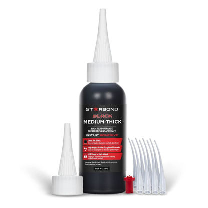 Picture of Premium Grade Cyanoacrylate (CA) Super Glue by STARBOND - 2 OZ PRO Pack (56-Gram) - Black Medium-Thick Knot Filler 500 CPS Viscosity Adhesive for Woodworking, Woodturning, Carpentry