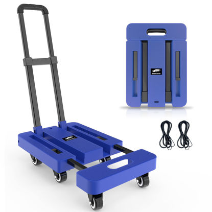 Picture of SOLEJAZZ Fold Up Portable Dolly, Folding Hand Truck for Moving, 500LB Luggage Cart Dolly with 6 Wheels & 2 Bungee Cords for Luggage, Travel, Moving, Shopping, Office Use, Blue