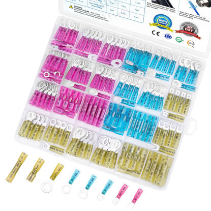 Picture of TICONN 160Pcs Heat Shrink Wire Connectors, Waterproof Automotive Marine Electrical Terminals Kit, Crimp Connector Assortment, Ring Fork Spade Butt Splices
