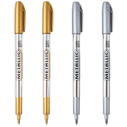 Picture of Dyvicl Premium Metallic Markers Pens - Silver and Gold Paint Pens for Black Paper, Glass, Rock Painting, Halloween Pumpkin, Card Making, Scrapbook Album, Christmas DIY Art Craft Kids, Set of 4