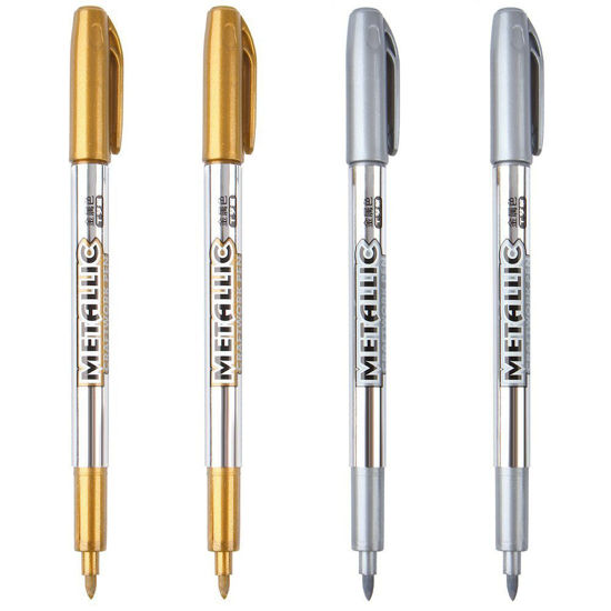 Picture of Dyvicl Premium Metallic Markers Pens - Silver and Gold Paint Pens for Black Paper, Glass, Rock Painting, Halloween Pumpkin, Card Making, Scrapbook Album, Christmas DIY Art Craft Kids, Set of 4