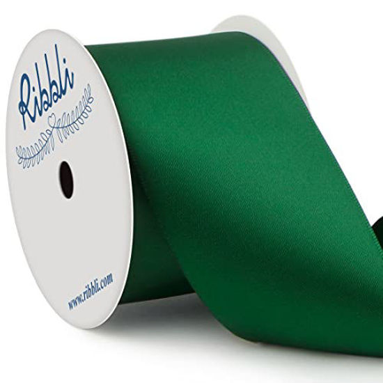 Picture of Ribbli Forest Green Double Faced Satin Ribbon, 2” x Continuous 10 Yards,Use for Bows Bouquet,Gift Wrapping,Floral Arrangement,Wedding Decoration