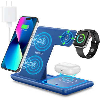 Picture of Wireless Charging Station, Charging Station for Multiple Devices, Fast Wireless Charger for iPhone 14 13 12 11 Pro Max/XS/XR/X/8, for Apple Watch Ultra SE 8 7 6 5 4 3 2, AirPods Pro 3 2 (Dark Blue)