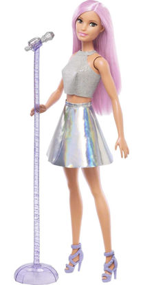 Picture of Barbie Pop Star Fashion Doll with Pink Hair & Brown Eyes, Iridescent Skirt & Microphone Accessory