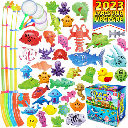 Picture of CozyBomB Magnetic Fishing Game Toys Set for Kids - Water Table Bathtub Kiddie Pool Party with Pole Rod Net, Plastic Color Ocean Sea Animals Age 3 4 5 6 Year Old, Instruction Note Included
