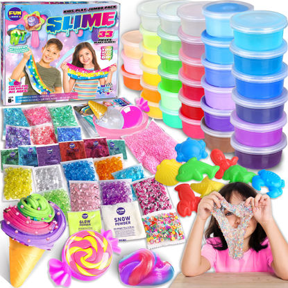 Picture of 33 Cups Jumbo Slime Kit for Girls and Boys, FunKidz Premade Ultimate Slime Pack to DIY Big Fluffy Slime Making Kits Super Party Favors Gift Toys for Kids