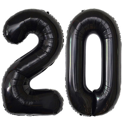 Picture of 20 Number Balloons Black Big Giant Jumbo Big Large 20 Foil Mylar Helium Number Balloons Black 20th Birthday Party Decorations Supplies 20 Anniversary Events for Women Men