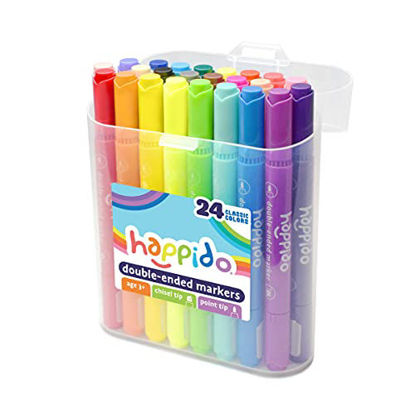 Picture of Happido Double-Ended Markers, 24 Colors - Non-Toxic, Brightly Colored Markers for Kids, Coloring, Drawing, Crafts, and More, Comes with Convenient Carrying and Storage Case and Blending Marker