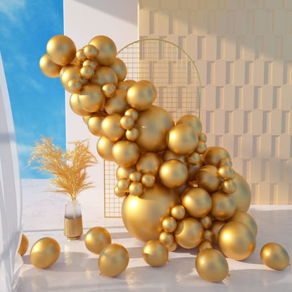 Picture of MOMOHOO Gold Balloons Different Sizes - 60Pcs 5/10/12/18 Inch Metallic Chrome Gold Balloons, Christmas Balloons Anniversary Balloons, Wedding Balloons Gold Balloons Garland Arch Birthday Party Ballons