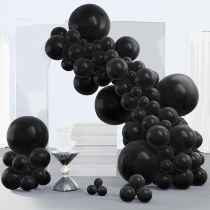 Picture of PartyWoo Black Balloons, 140 pcs Matte Black Balloons Different Sizes Pack of 18 Inch 12 Inch 10 Inch 5 Inch Balloons for Balloon Garland or Balloon Arch as Party Decorations, Birthday Decorations