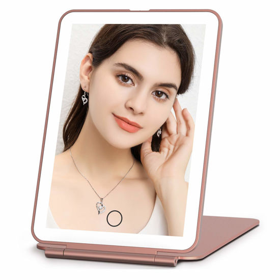 GetUSCart Rechargeable Makeup Vanity Mirror with 72 Led Lights Lighted Travel Portable Light up Beauty Mirror 3 Color Lighting Dimmable Touch Screen Tabletop Desk LED Foldable Cosmetic Mirror with Li...