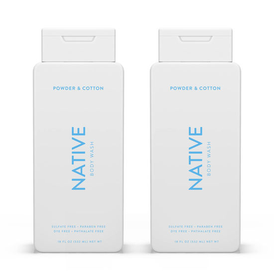 Picture of Native Body Wash Natural Body Wash for Women, Men | Sulfate Free, Paraben Free, Dye Free, with Naturally Derived Clean Ingredients Leaving Skin Soft and Hydrating, Powder & Cotton 18 oz - 2 Pk