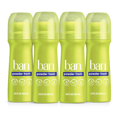 Picture of Ban Powder Fresh 24-hour Invisible Antiperspirant, Roll-on Deodorant for Women and Men, Underarm Wetness Protection, with Odor-fighting Ingredients, 3.5 Fl Oz (Pack of 4)