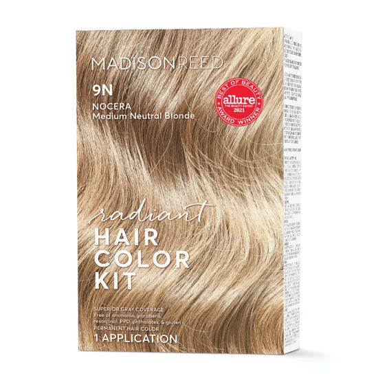 Picture of Madison Reed Radiant Hair Color Kit, Medium Neutral Blonde for Superior Gray Coverage, Ammonia-Free, 9N Nocera Blonde, Permanent Hair Dye, Pack of 1