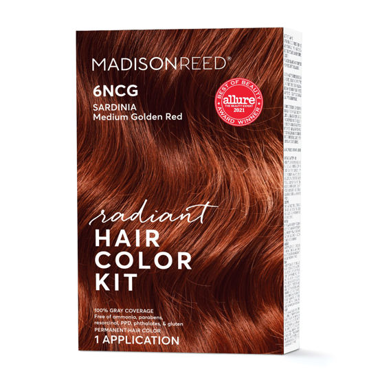 Picture of Madison Reed Radiant Hair Color Kit, Medium Amaretto Red for 100% Gray Coverage, Ammonia-Free, 6NCG Sardinia Red, Permanent Hair Dye, Pack of 1