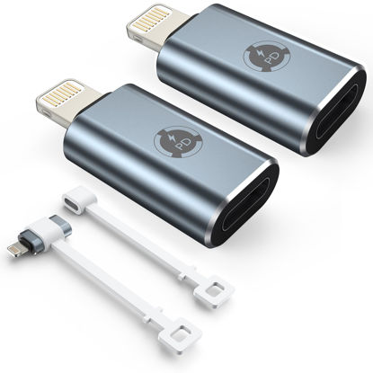 Picture of TechMatte USB C to Lightning Adapter, [2 Pack] 27W PD Fast Charging Compatible with iPhone/iPad/iPod/AirPods, Support Data Transfer, Not Support Headphones/OTG, with Anti-Lost Holder