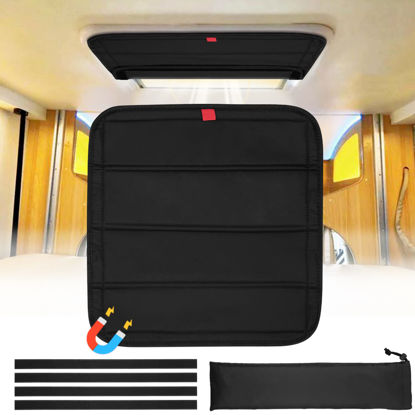 Picture of funomo Magnetic RV Window Shade, 16 ¼" (L) x 16 ¼" (W), Foldable Magnet RV Blackout Ventilation Cover, UV Rays Protection Camper Trailer Fan Vent Cover, Waterproof Thickened Oxford Fabric (Black)