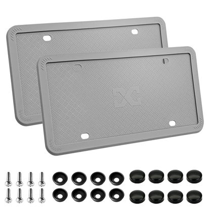 Picture of XCLPF Silicone Gray License Plate Frame Covers 2 Pack- Front and Back Car Plate Bracket Holders. Rust-Proof, Rattle-Proof, Weather-Proof (Gray)