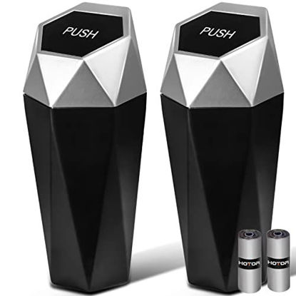 Picture of HOTOR Car Trash Can 2 Pack with 30 Trash Bags - Mini Essential Car Accessories for Interior, Leakproof Car Garbage Can, Multipurpose Car Organizers and Storage for Car, Home, Office-Silver