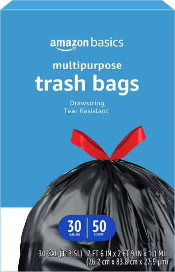 Basics Multipurpose Drawstring Trash Bags, Unscented, 30 Gallon, 50  Count (Previously Solimo)