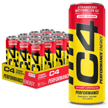 Picture of C4 Energy Drink 12oz (Pack of 12) - Strawberry Watermelon Ice - Sugar Free Pre Workout Performance Drink with No Artificial Colors or Dyes